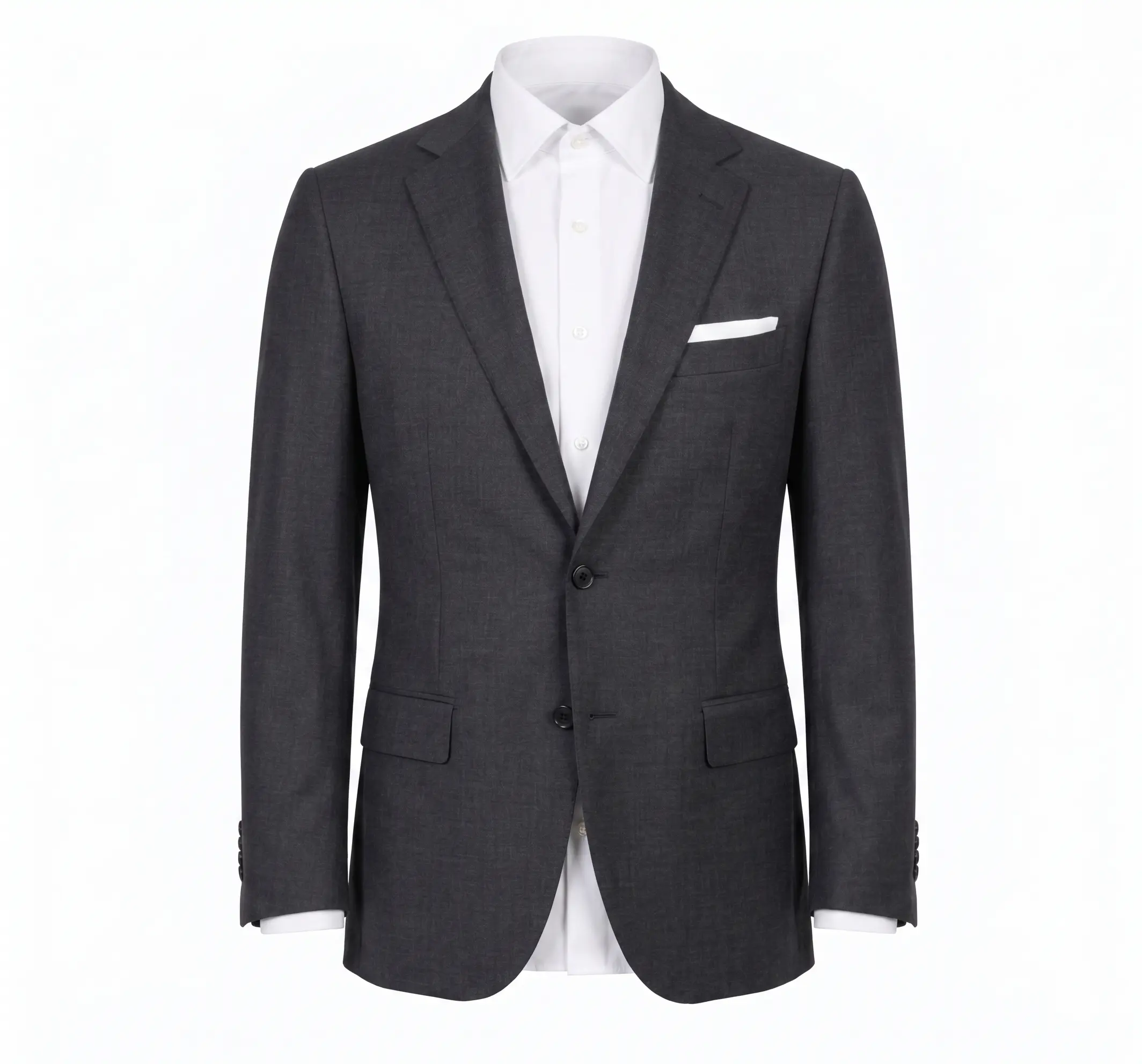 Charcoal grey wool suit jacket flat-lay, an outfit component for Alovia AI combine outfit