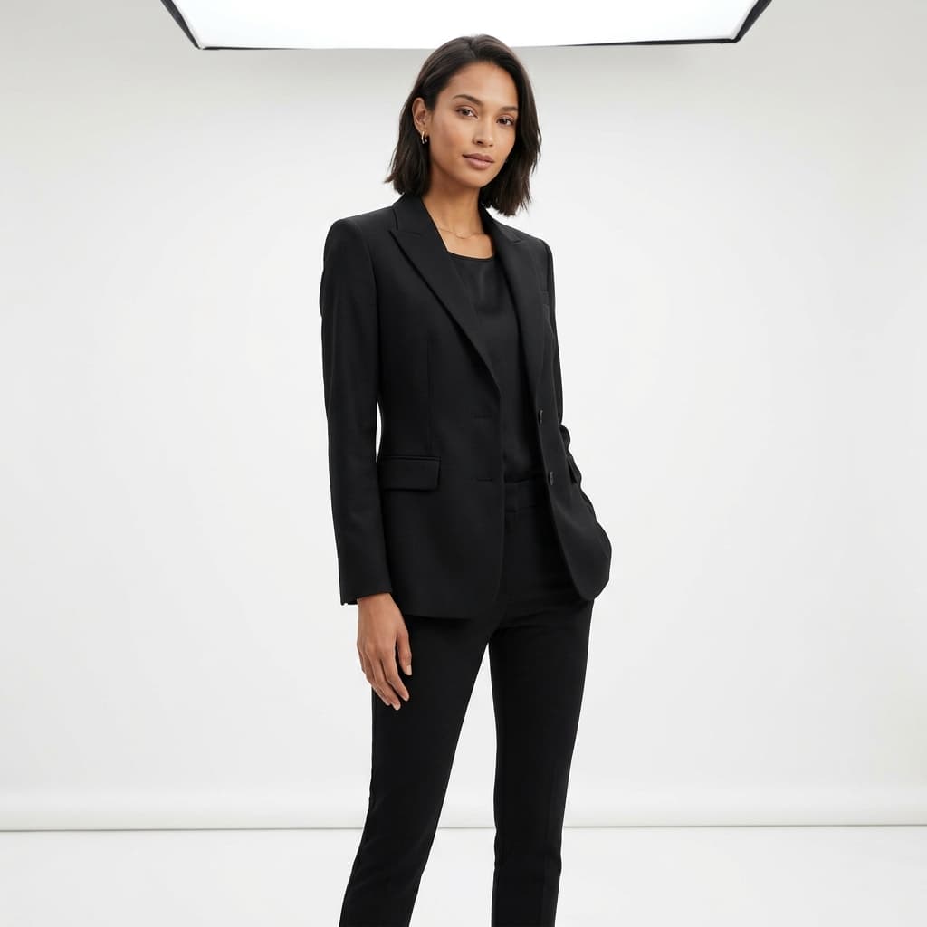 E-commerce studio look generated by Alovia against a clean background, exhibiting accurate fabric stitching, pattern consistency, and product details.