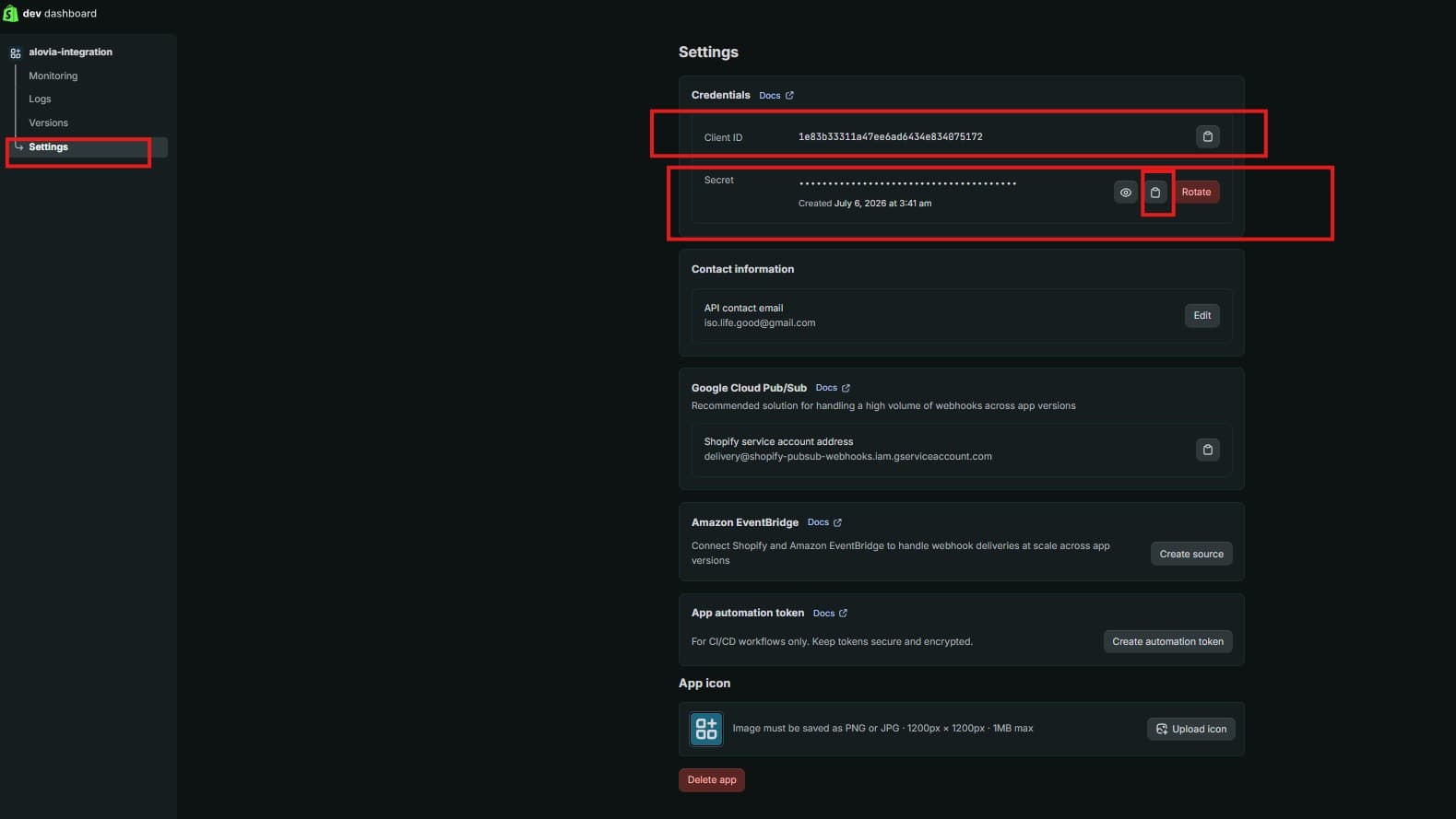 Copy Client ID and Secret