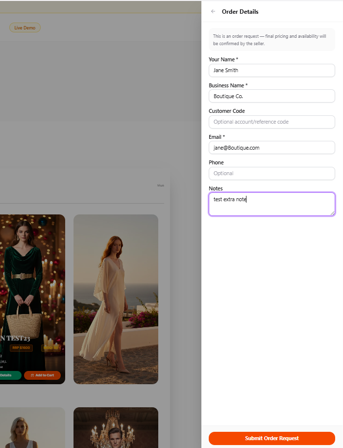 Submitting a B2B wholesale order seamlessly